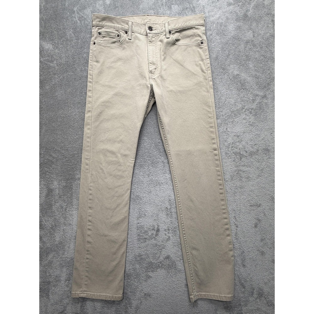 Levis 513 Jeans Mens Measured 36x32 Beige Slim Straight Denim Stretch Zip Fly